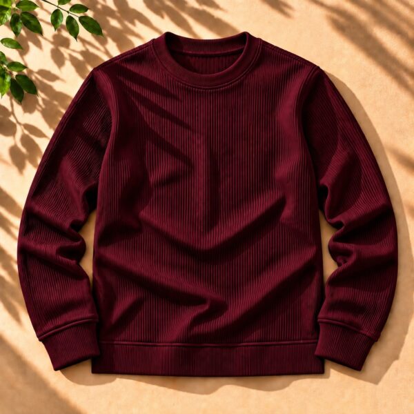 Stylish Crew Neck Ribbed Sweatshirt