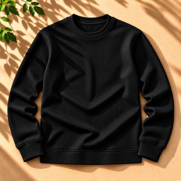 Stylish Crew Neck Ribbed Sweatshirt
