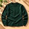 Stylish Crew Neck Ribbed Sweatshirt