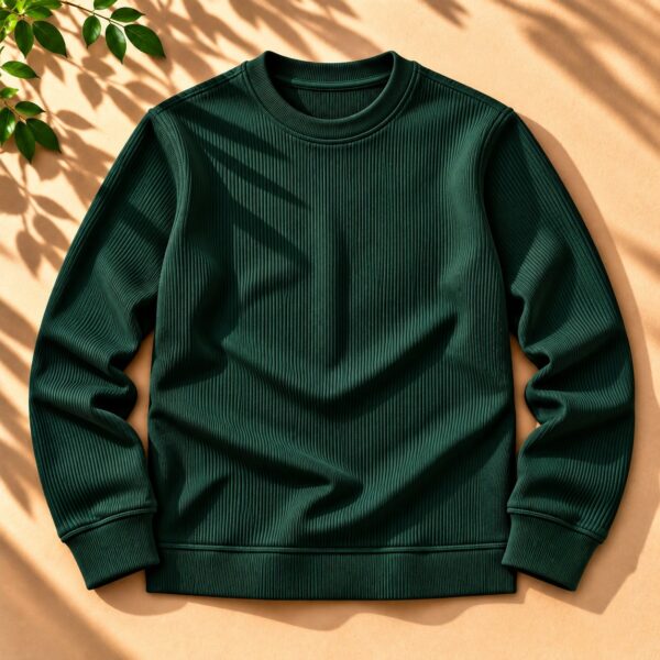 Stylish Crew Neck Ribbed Sweatshirt