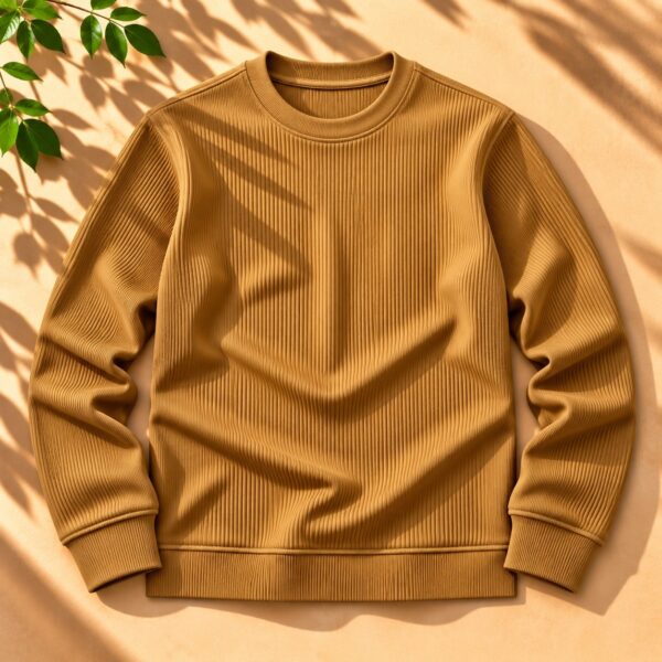 Stylish Crew Neck Ribbed Sweatshirt