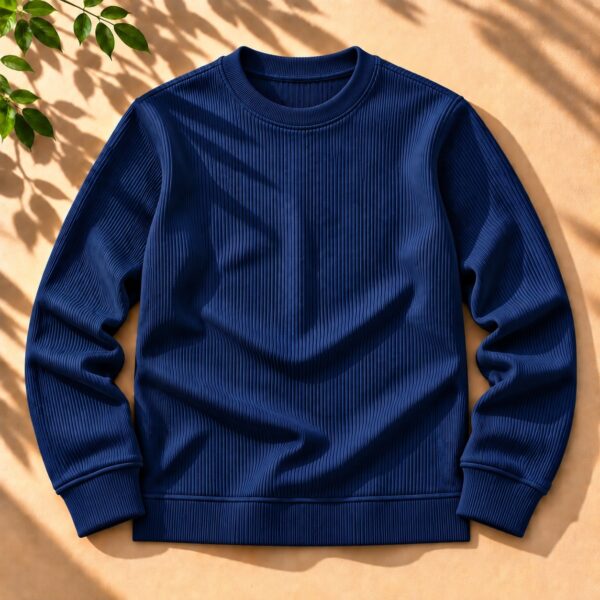 Stylish Crew Neck Ribbed Sweatshirt