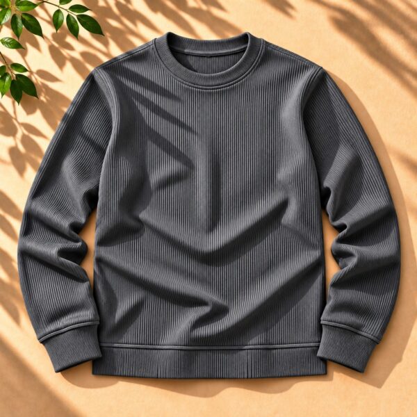 Stylish Crew Neck Ribbed Sweatshirt